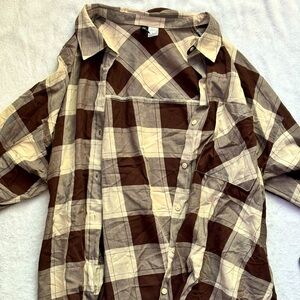 Brown Plaid Flannel BARLEY WORN Large (H&M)